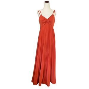 True Vintage 1970s Rust Orange Maxi Dress – ILGWU Union Made – Boho Prom Gown